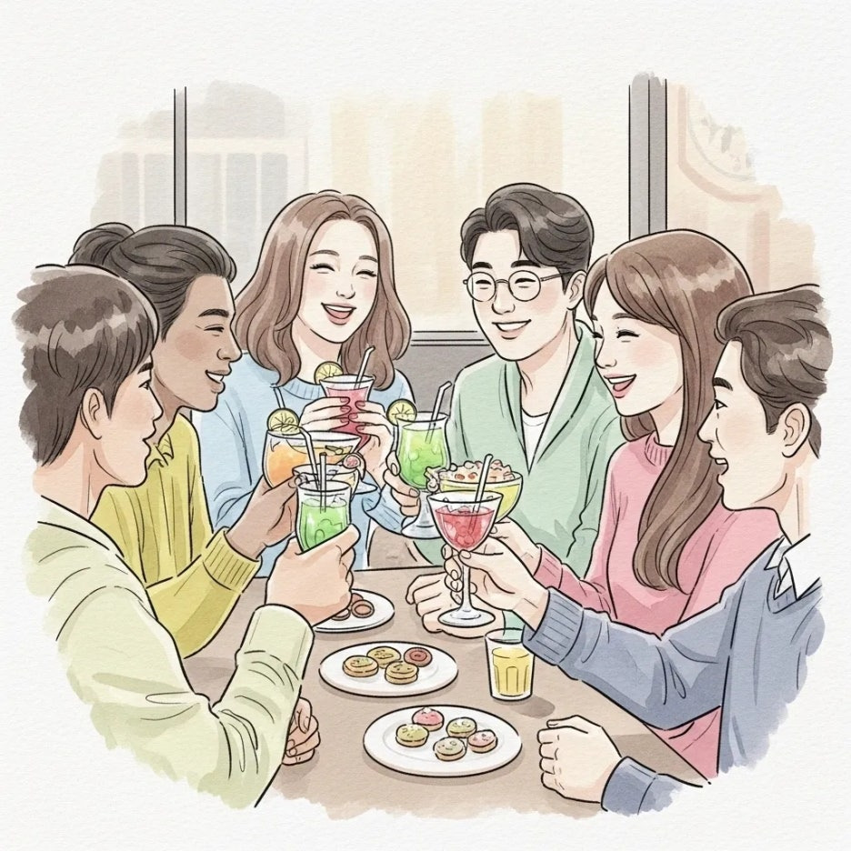 친구들과 비알코올 음료를 마시며 즐거운 시간