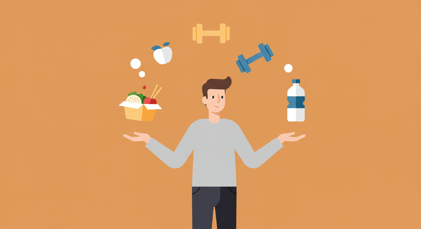 2030 건강 루틴 (간편식, 운동, 수분보충)