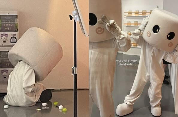 아이유 전시회 마시멜로 의상 탈