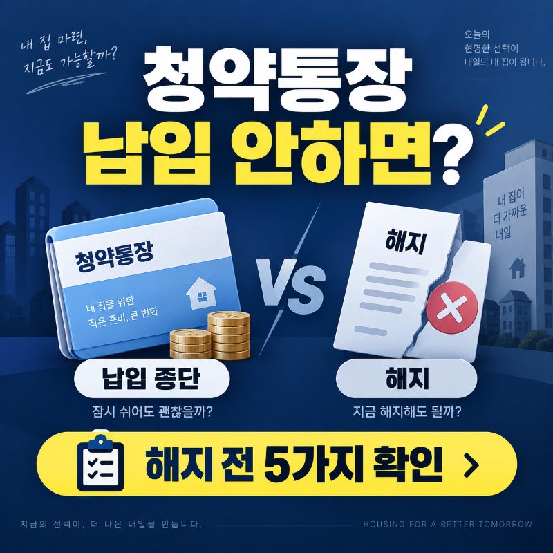 청약통장 납입 안하면 해지 전 확인해야 할 5가지를 안내하는 대표 이미지