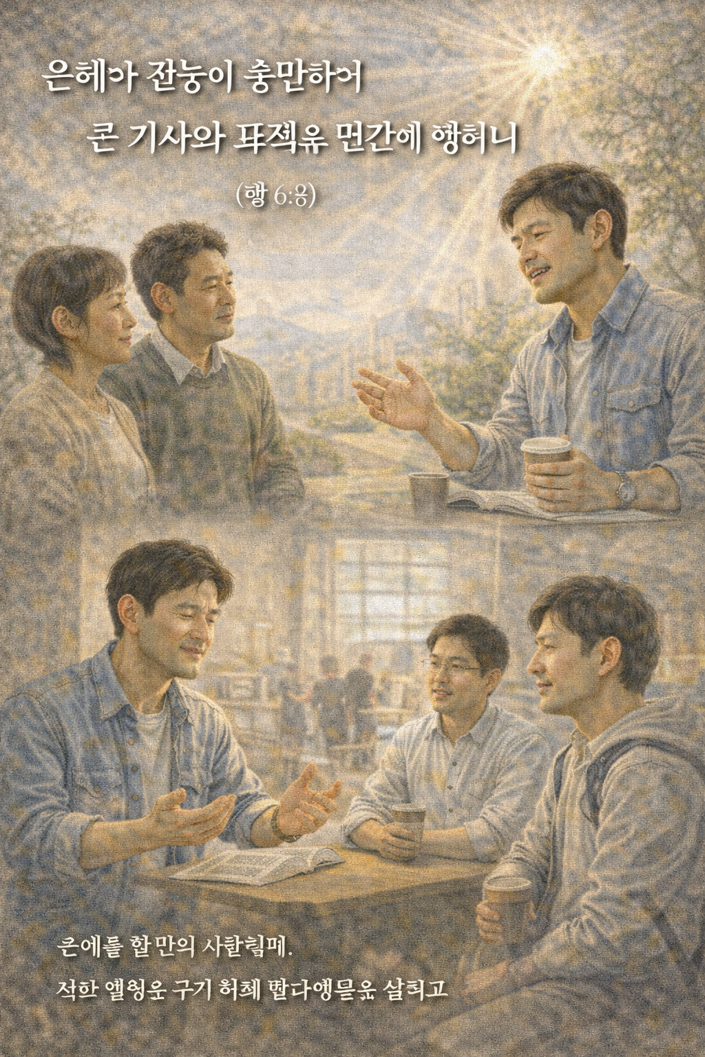 행 6:8 말씀을 보며&amp;#44; 사람들로부터 줄 수 있는 영향력의 원천이 하나님께로부터 오는 은혜와 축복임을 생각하며&amp;#44; 저도 하나님께로부터 오는 은혜와 축복을 구하며&amp;#44; 일상에서 위로부터 오는 지혜와 지식으로 주변에 말과 행동으로 영향을 주는 자가 되는 것에 동기부여 되었고&amp;#44; 오늘 중 만나는 사람들에게 선한 영향을 주기 위해 말과 행동을 살피고 주의할 것을 시도하는 모습입니다.