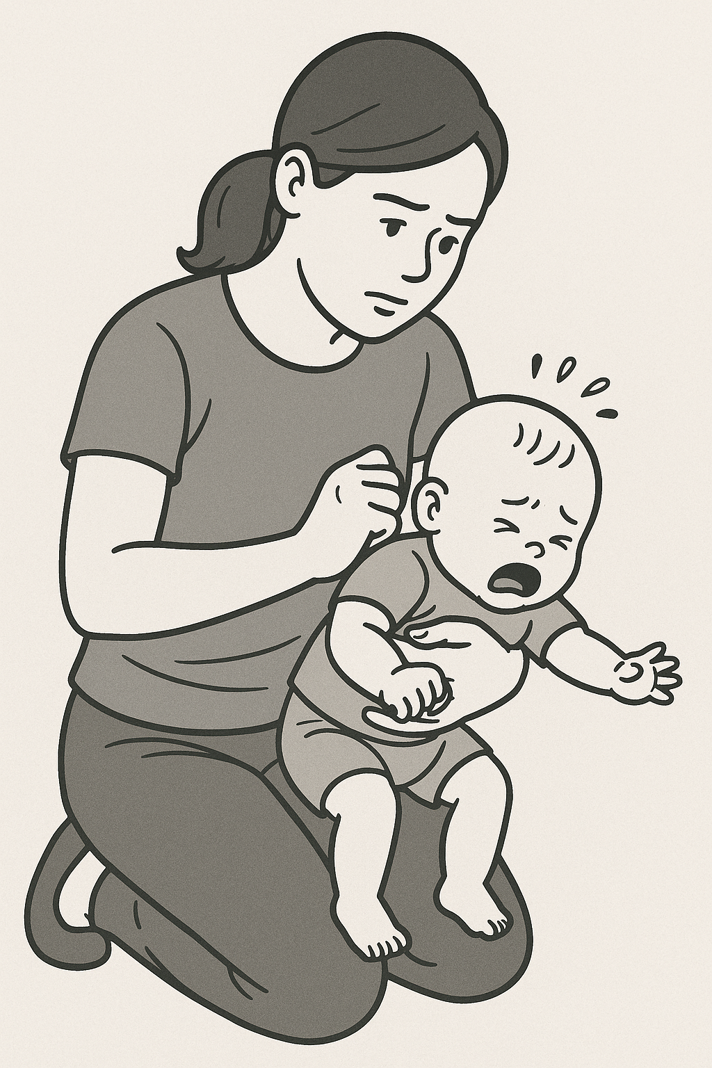 호흡곤란 온 아기에게 하임리히법을 시도하고 있는 엄마사진