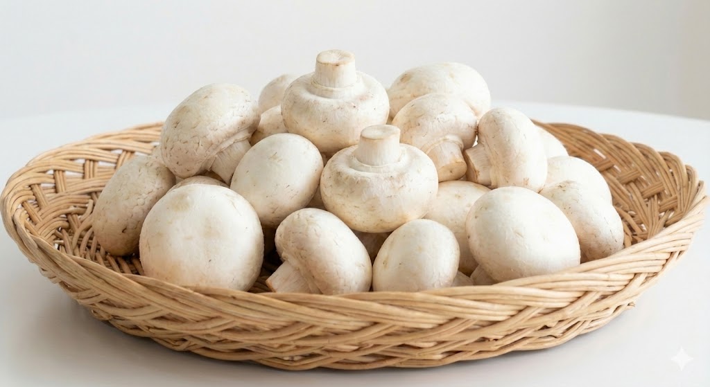 채소 스테이크'라 불리는 고단백 식품으로 소화 효소와 항산화 성분인 폴리페놀이 풍부해 면역력 강화와 노화 방지에 탁월한 신선한 양송이버섯