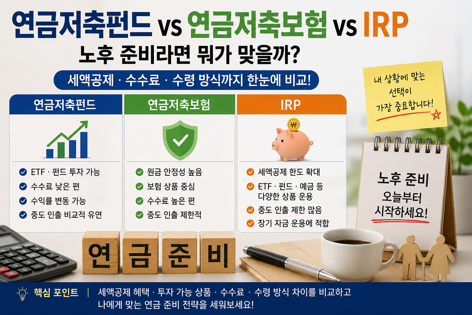연금저축펀드 연금저축보험 IRP 차이 비교|세액공제 수수료 투자방식 한눈 정리