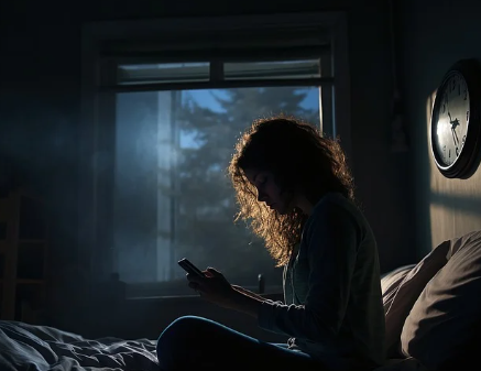 초콜릿의 과도 섭취로 잠을 못자는 여성의 이미지