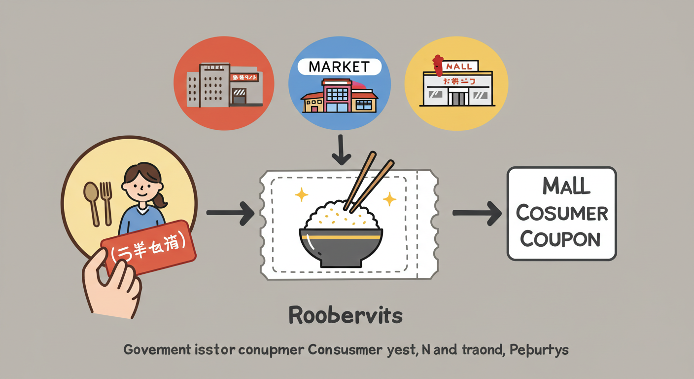 소비쿠폰이 음식점에 사용될 수 있음을 보여주는 구조적 삽화