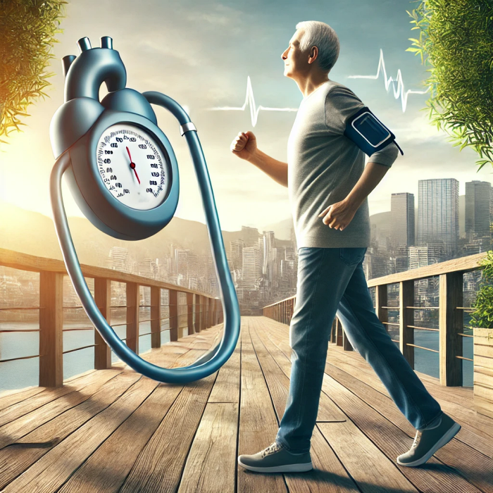 혈압 유지를 위해 걷기 운동을 하는 중장년층의 사진