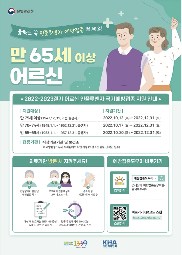 2022~23절기 인플루엔자 독감 무료 예방접종 대상 일정 장소