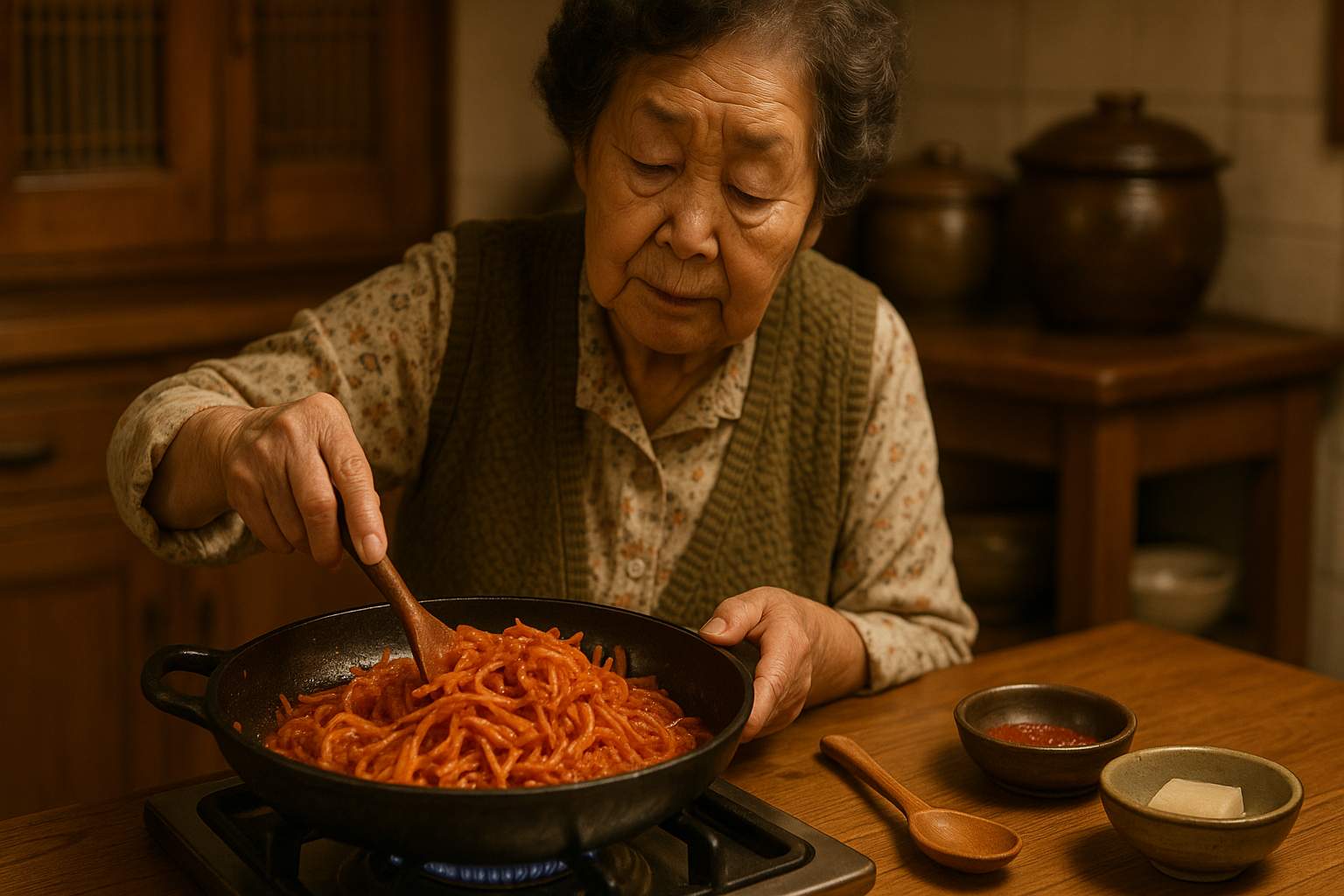 진미채볶음 만드는 할머니