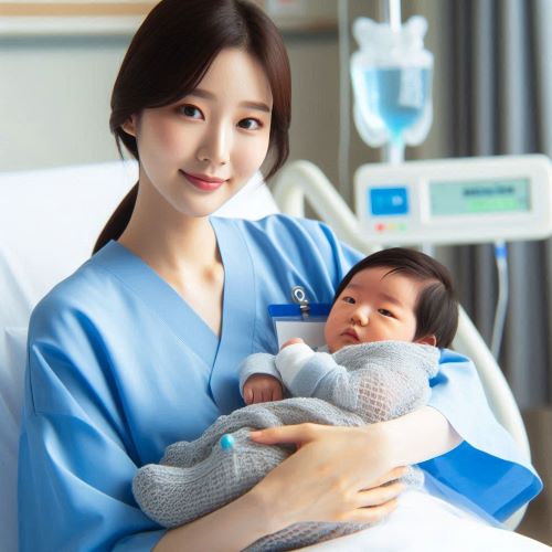 병원진료를 받는 아기엄마