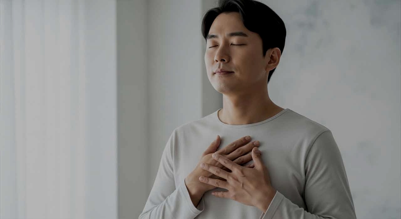 부모가 깊게 숨을 쉬며 감정을 가다듬는 손동작 장면이다. [ⓒ이달의건강]