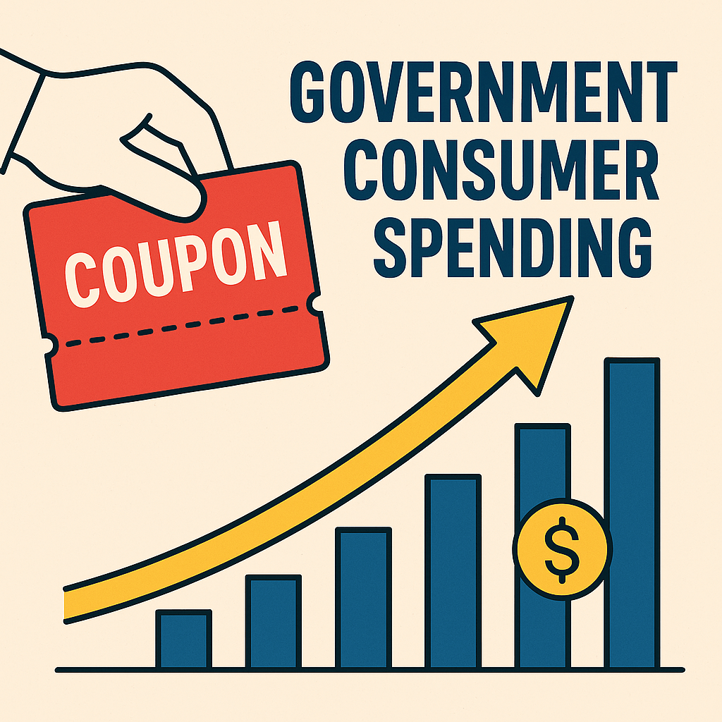 소비쿠폰 정책이 단기 소비를 빠르게 증가시키는 경제 구조적 메커니즘을 시각화한 일러스트