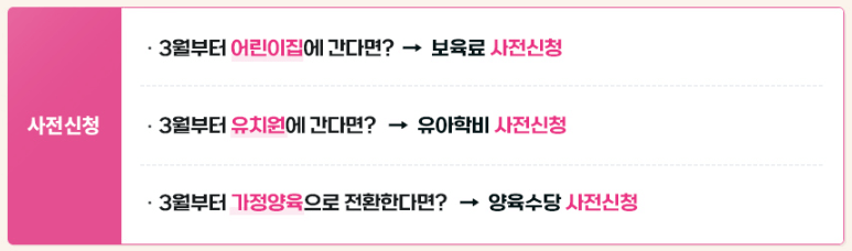 2024년 영유아 보육서비스(보육료, 유아학비, 양육수당) 사전신청 안내