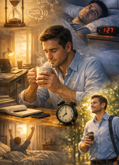 커피를 마시며 걷는 모습