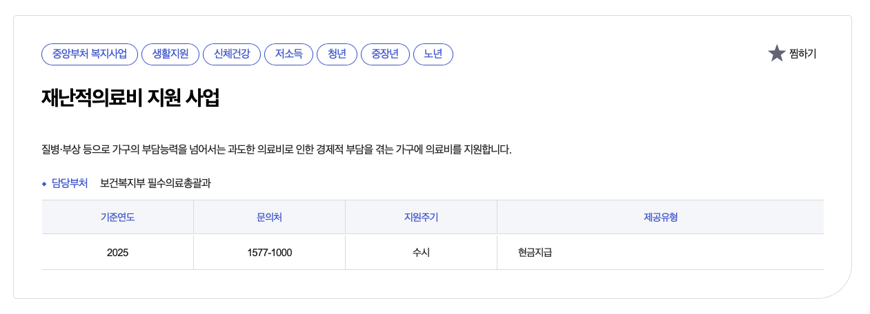 재난적 의료비 지원 신청 공식 안내 페이지