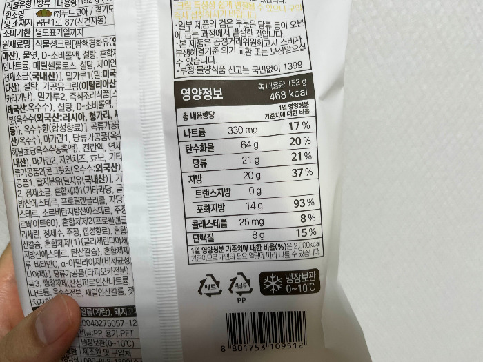 옥수수생크림빵 영양정보