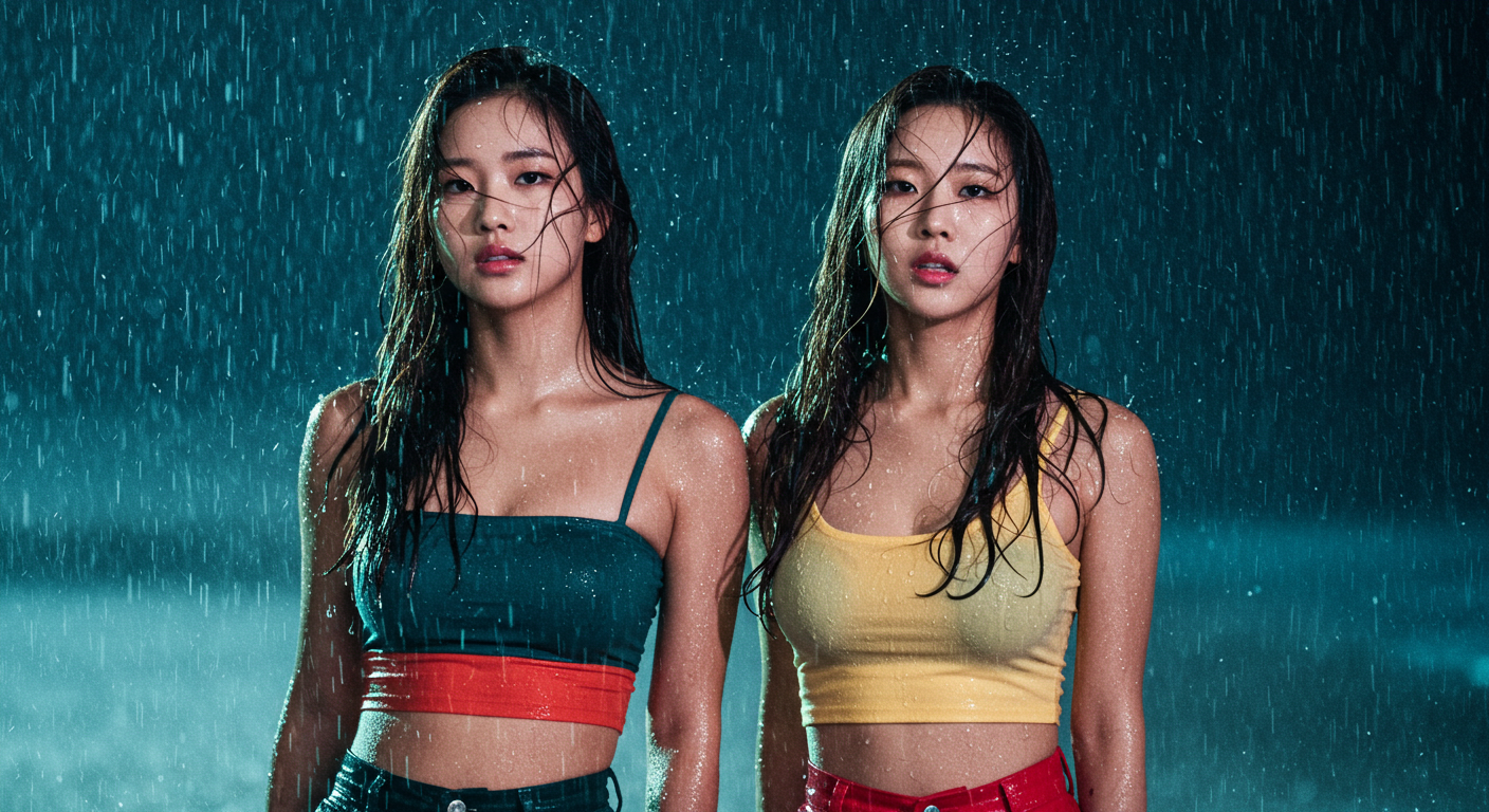 비를 맞고있는 여인들.