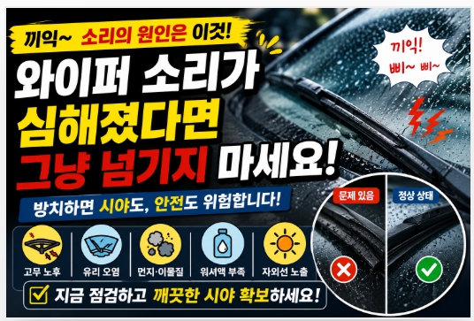 와이퍼 소음 원인 및 해결 방법을 설명하는 이미지