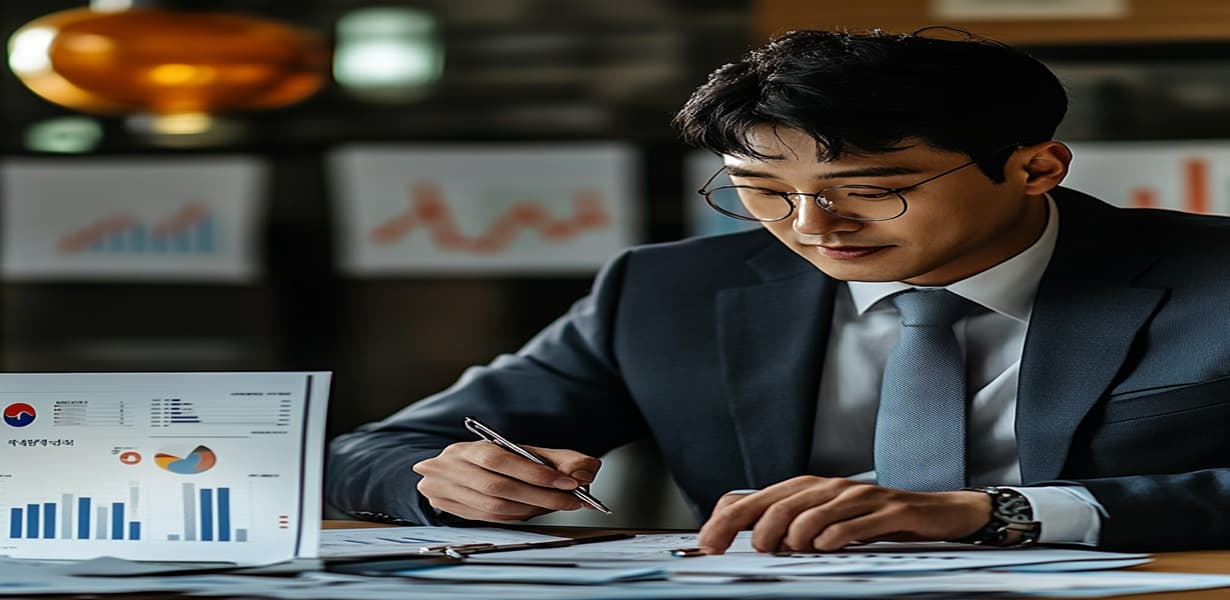 한국 남성이 인플레이션 데이터 그래프를 분석 중인 모습