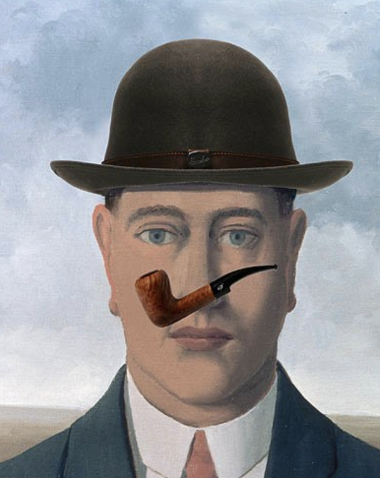 마그리트의-담배파이프가-코에-위치한-신사-그림이다.