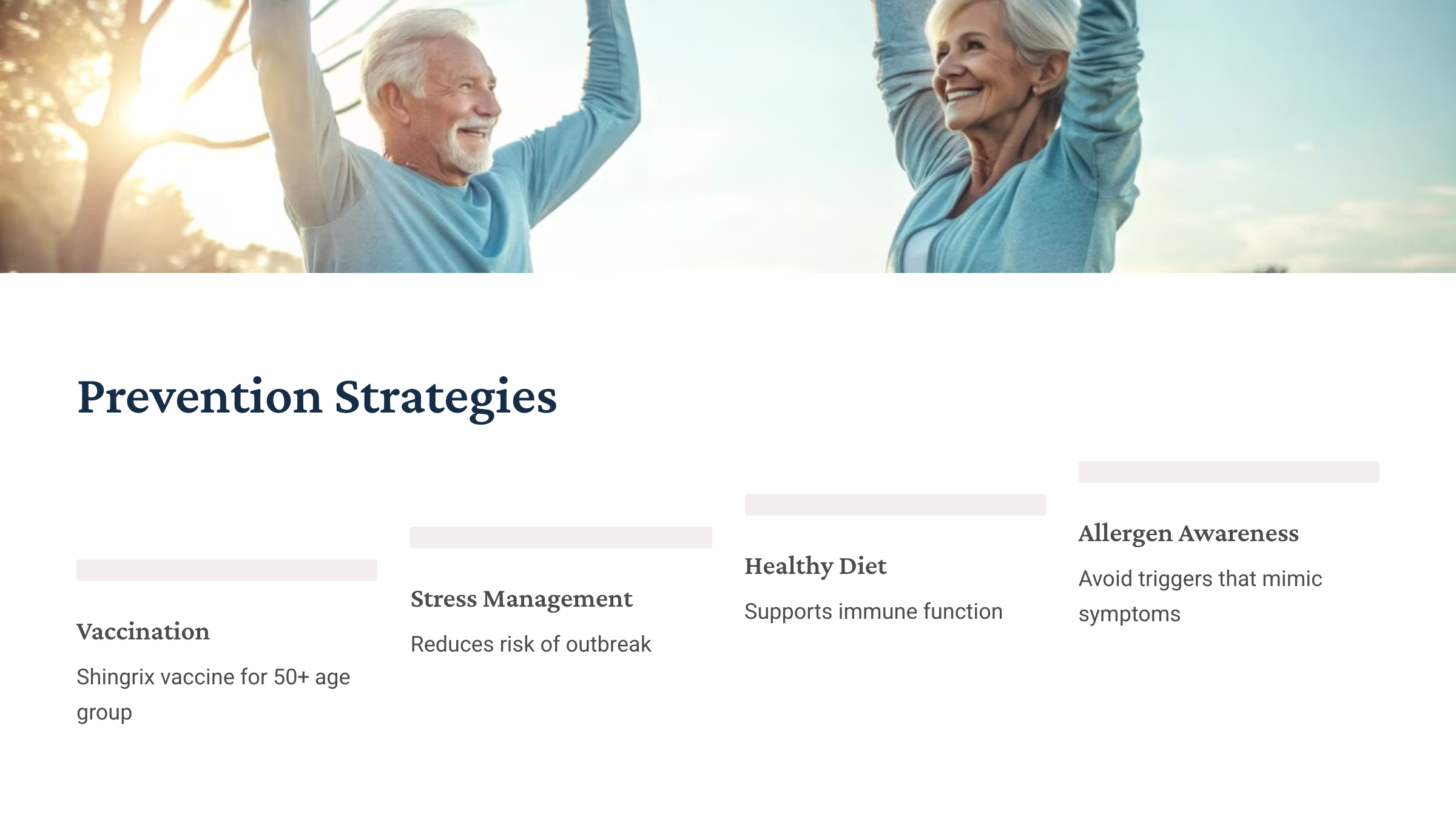 healthy senior couple exercising outdoors, smiling, representing preventive lifestyle for shingles, natural sunlight