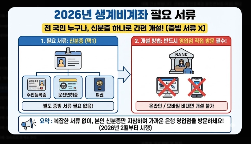 생계비통장 개설 조건 및 필요서류 [2026년 기준] 신청 자격 확인 및 준비물 3가지