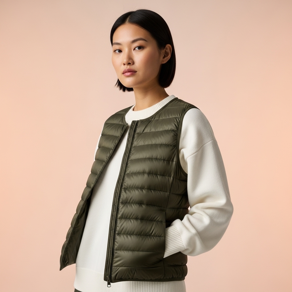 경량패딩 조끼를 입은 며성 모델