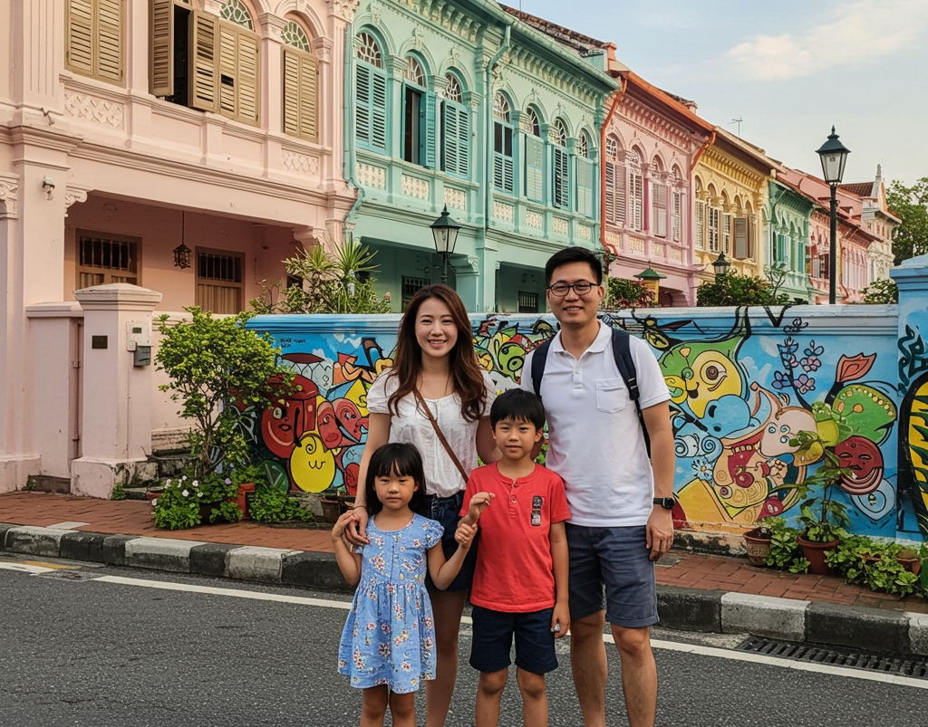 패낭 조지타운 벽화거리 여행을 즐기는 가족 생성이미지