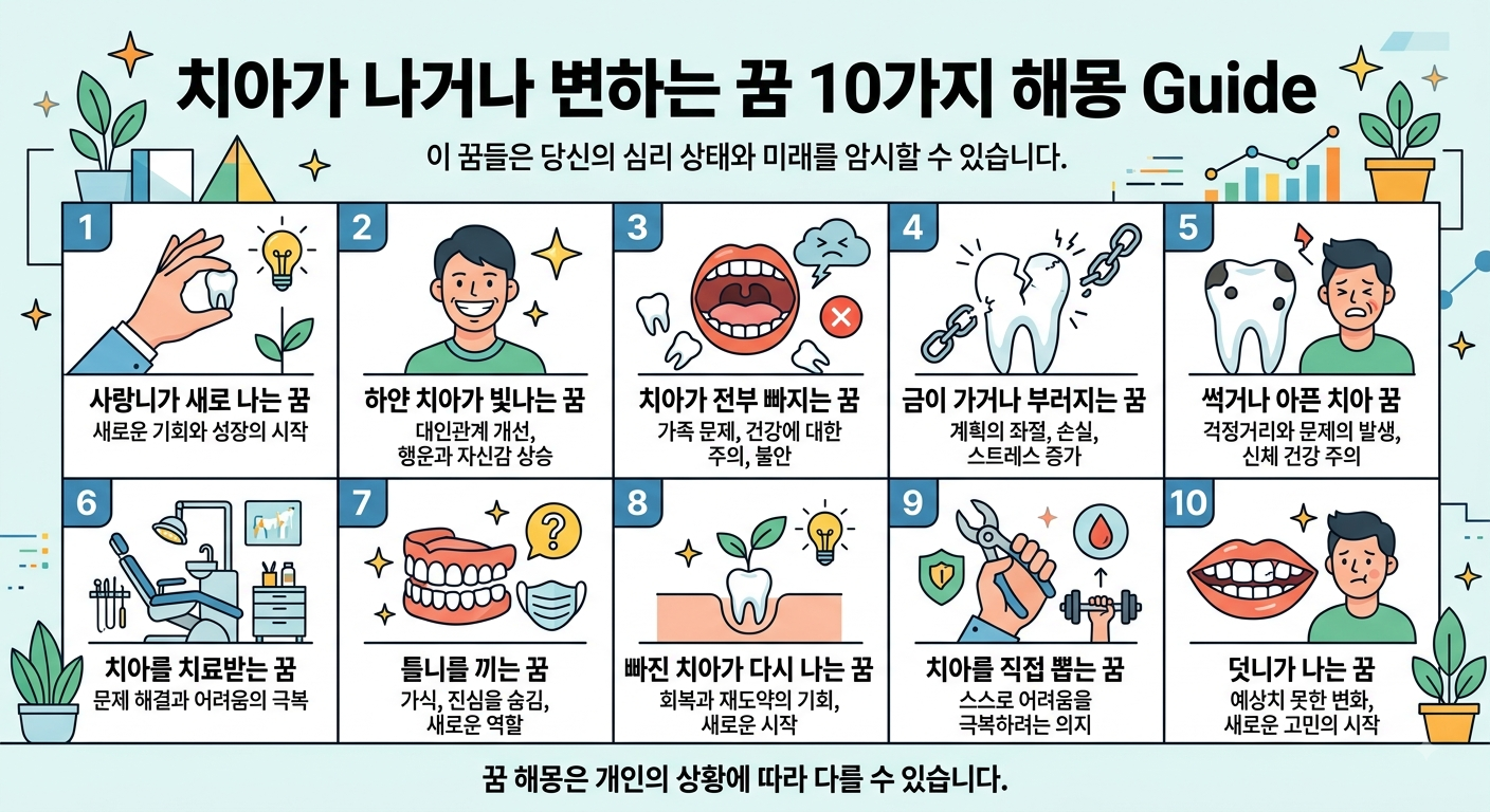 치아가 나거나 변하는 꿈 10가지 : 새로운 시작·재물·가족운