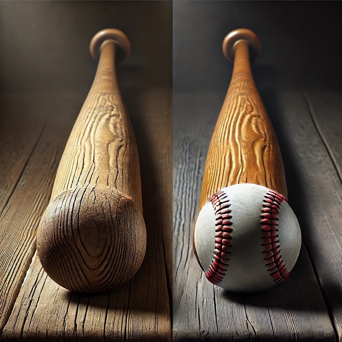 오래된 배트와 새 배트를 나란히 비교