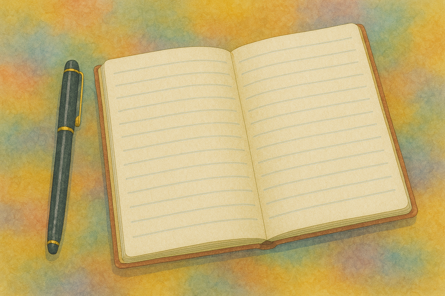 물감으로 그린 펜과 일기장