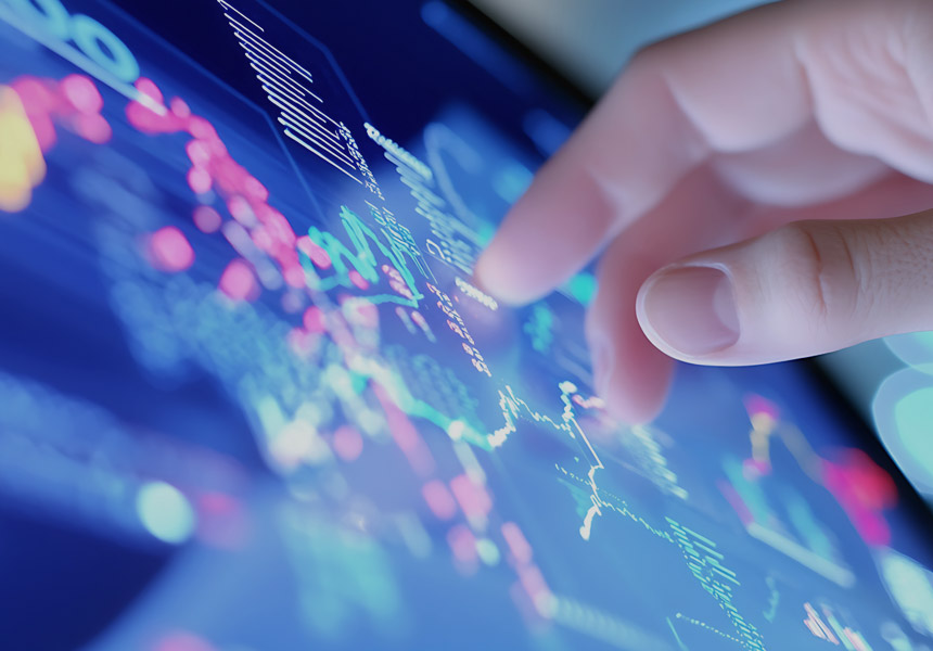 나스닥 기술주가 거래되는 주식 시장 현장 모습