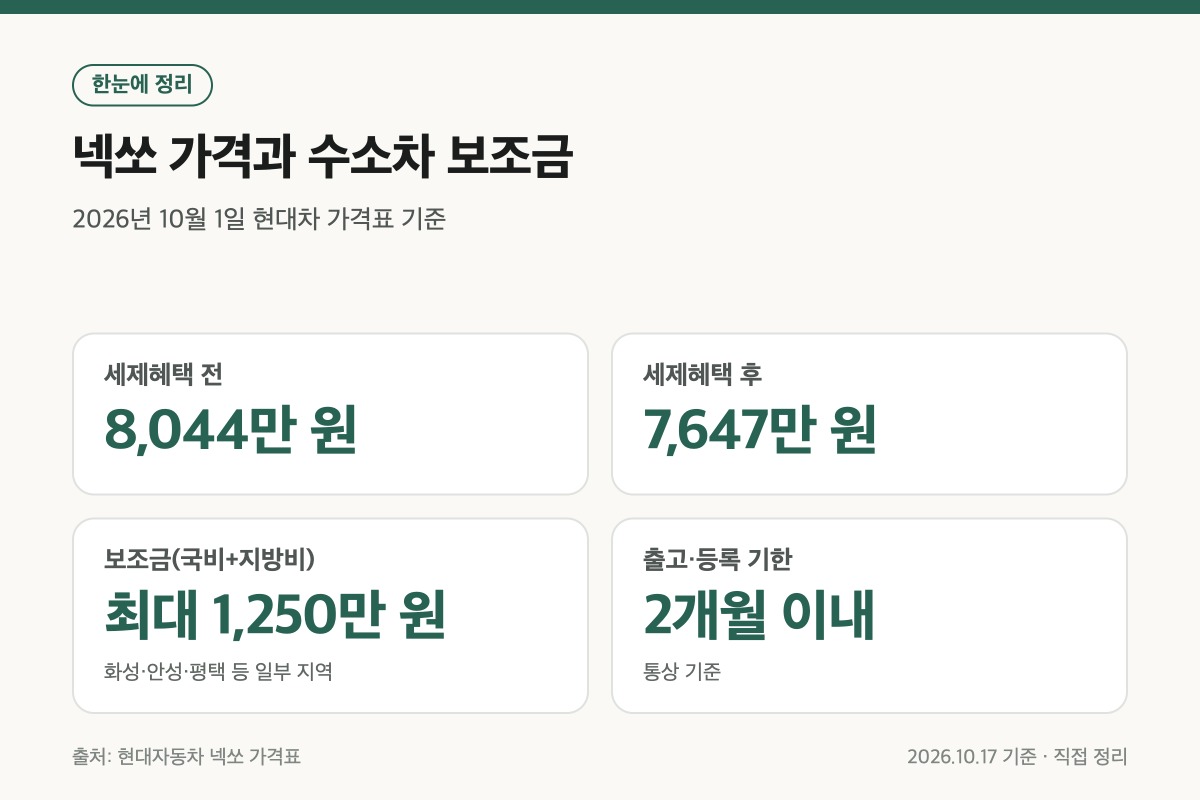 넥쏘 수소차 세제혜택 전후 가격과 보조금 정리