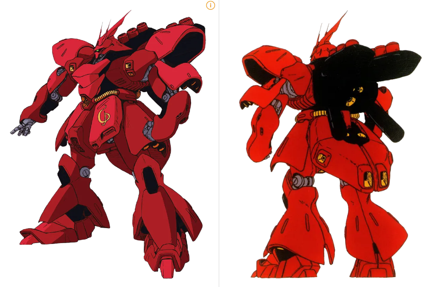 기동전사 건담 역습의 샤아의 주요 기체인 사자비 전면과 뒤 모습입니다.