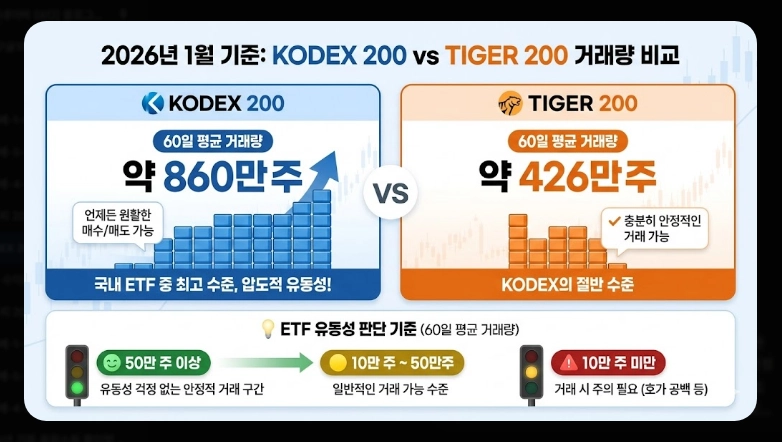 KODEX 200 vs TIGER 200 비교 총보수&middot;거래량&middot;순자산 분석 및 선택 가이드 (2026)