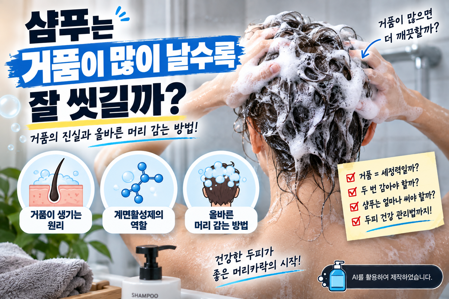 샴푸 거품이 많이 날수록 잘 씻기는지와 계면활성제의 역할 및 올바른 머리 감는 방법