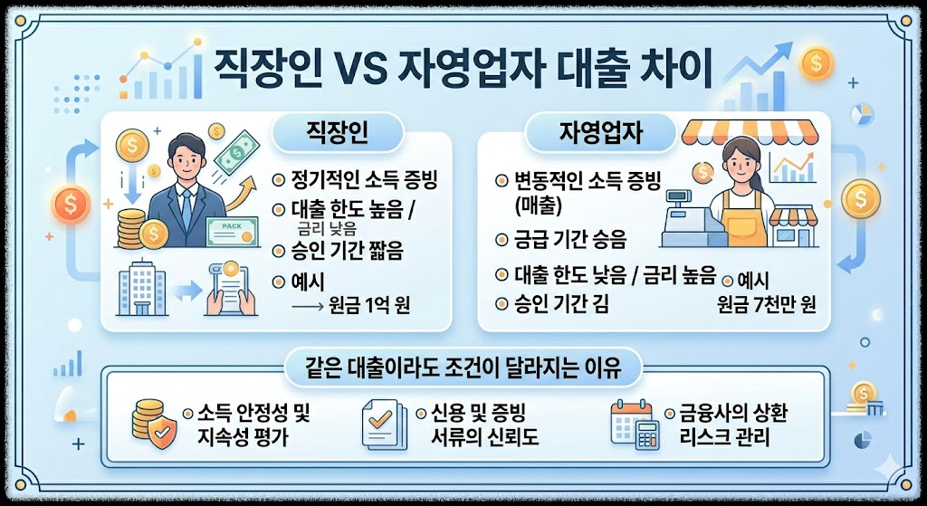 직장인 VS 자영업자 대출 차이, 같은 대출이라도 조건이 달라지는 이유