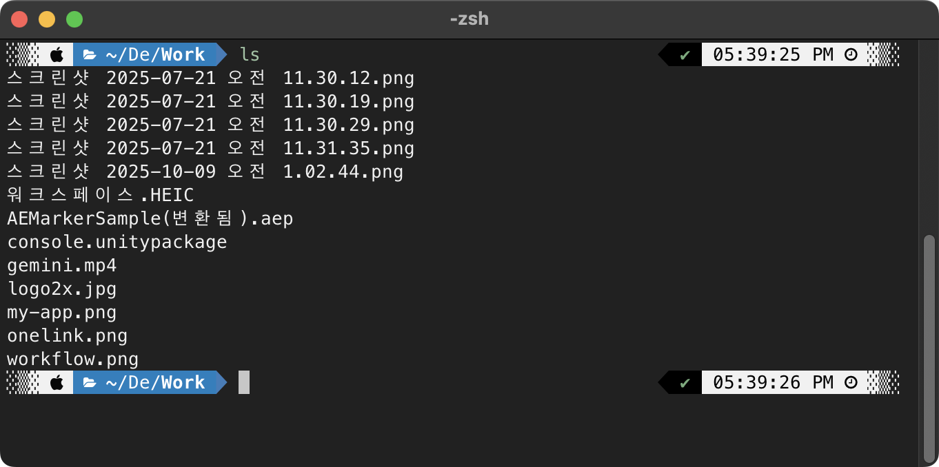 한글이 올바르게 보이는 iTerm2 터미널 화면