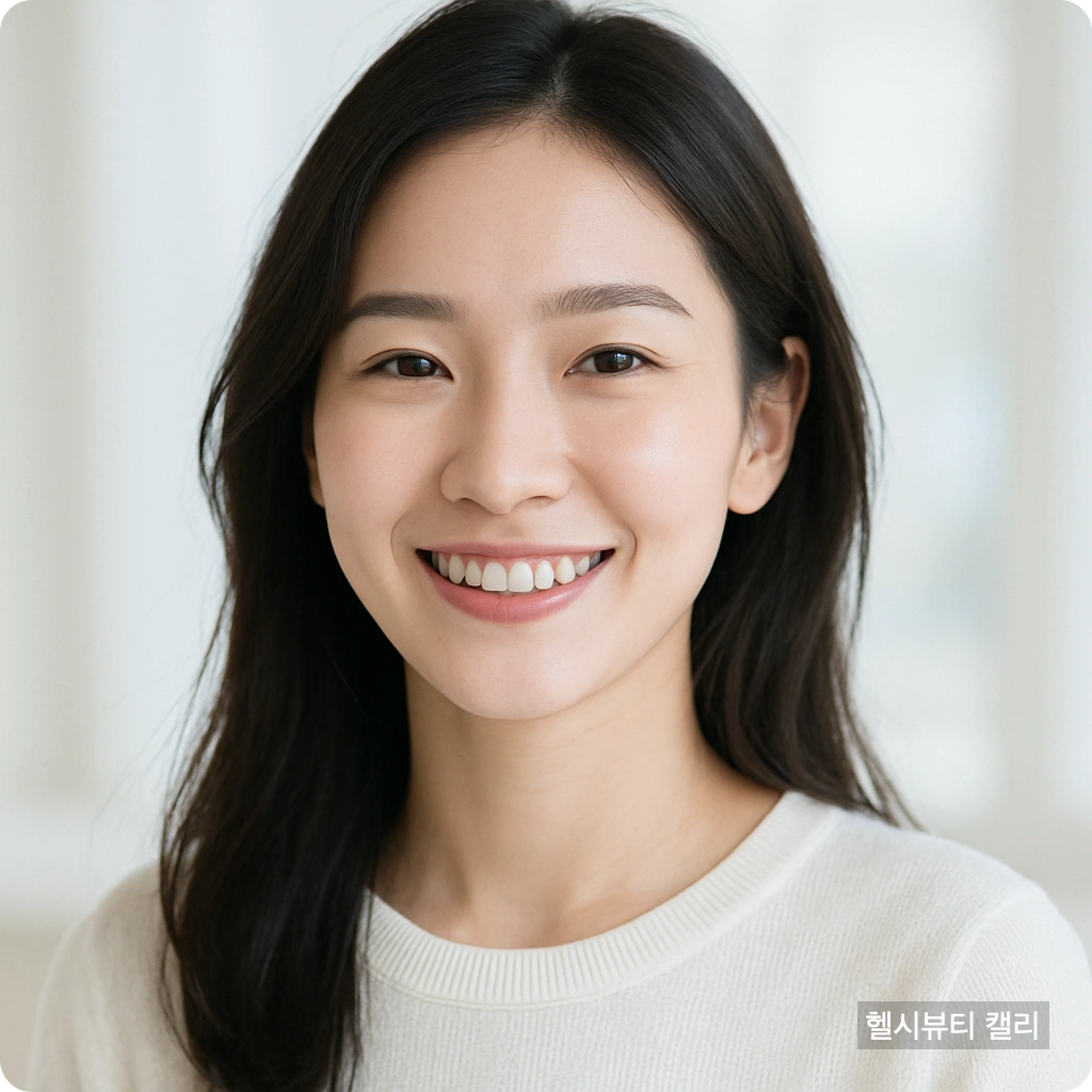 자연광 아래 밝은 미소의 서울 20대 여성 정면 사진