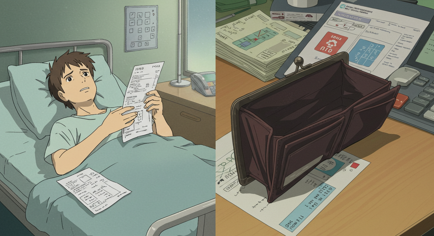 청구서를 보며 걱정하는 프리랜서 일러스트