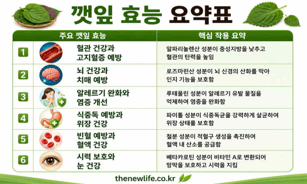 깻잎 효능 요약표