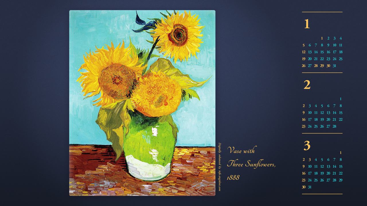 02 고흐 세 송이 해바라기 B - 2025년2월 노트북배경화면
