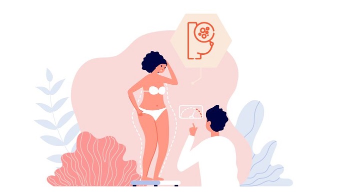 전문가가 여성의 체형을 측정하고 분석하는 모습, 비만관리, 다이어트, 체형분석, 건강검진