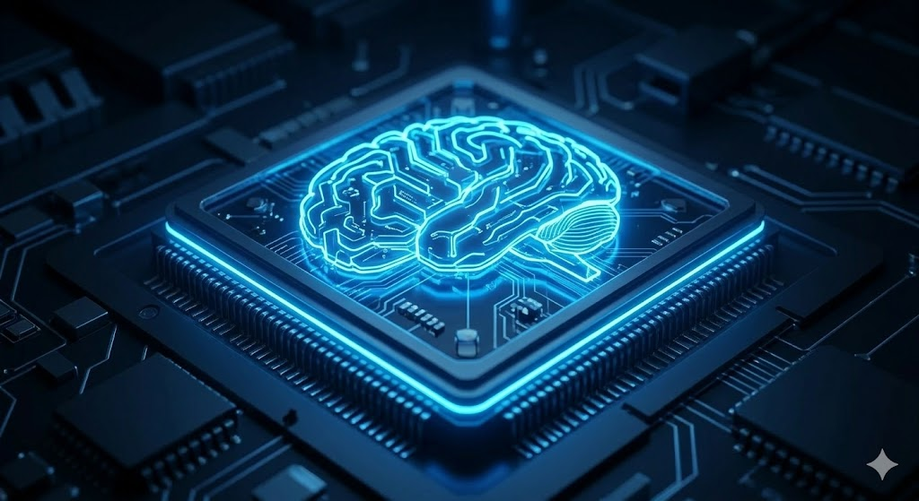 Futuristic AI Semiconductor Brain Chip High-Tech Lab