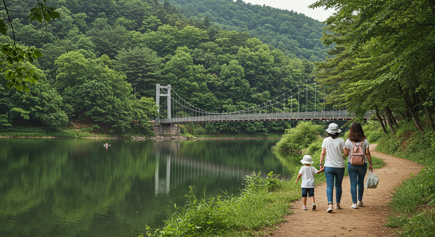 옥정호를 따라 산책하는 우리 가족의 모습