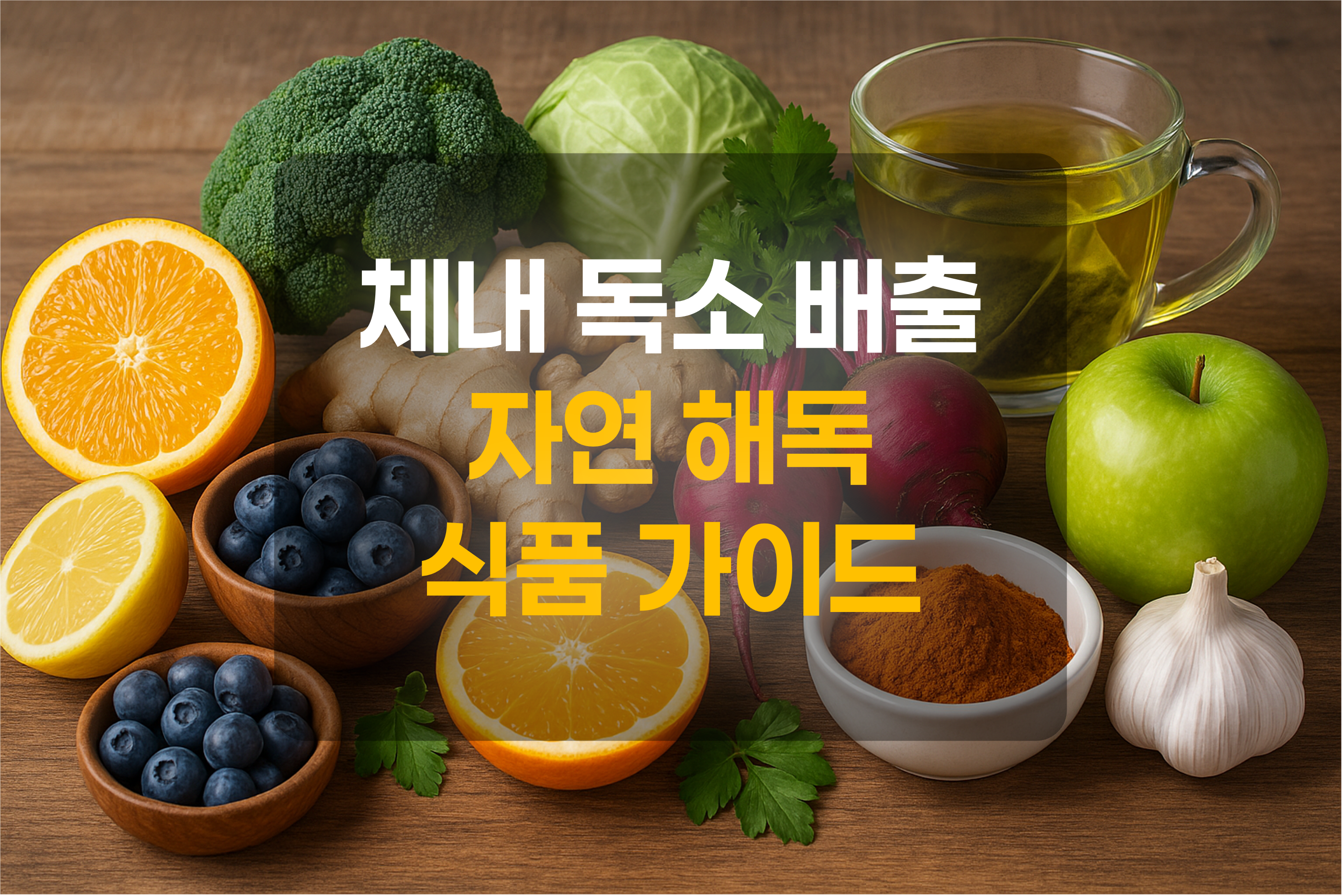 채내 독소 배출을 돕는 자연식품들을 표현한 그림