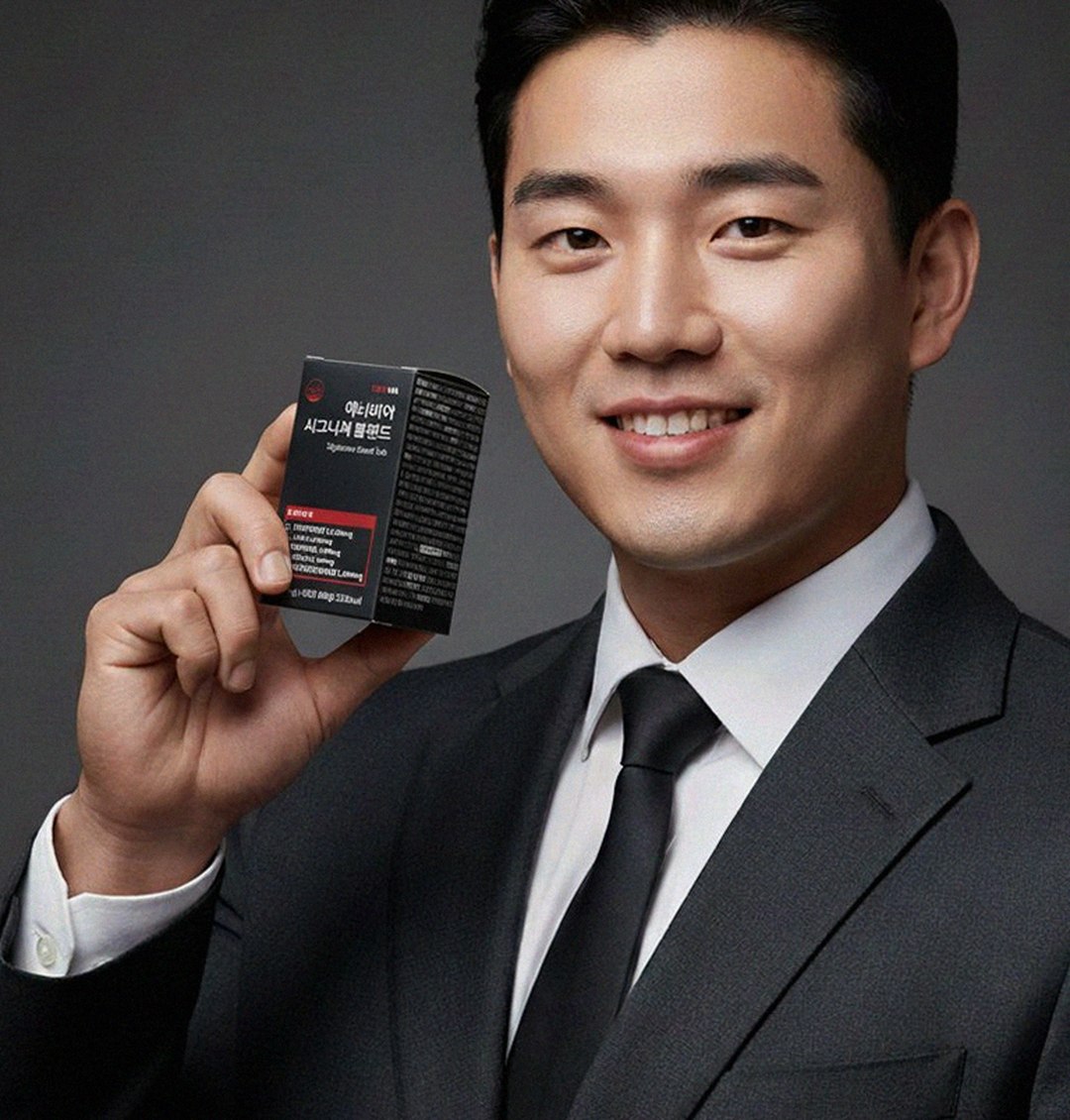 Korean Asian man in his 40s preparing supplements before work in morning