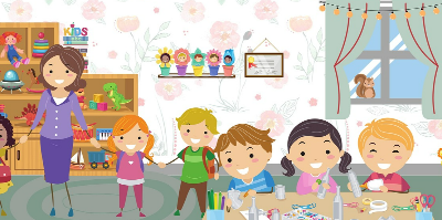 유치원에서 친구들과 수업하는 모습