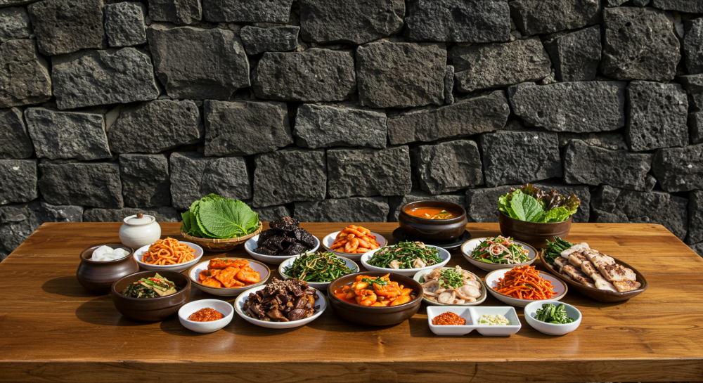 제주 돌담 앞에서 맛보는 로컬 음식 한 상