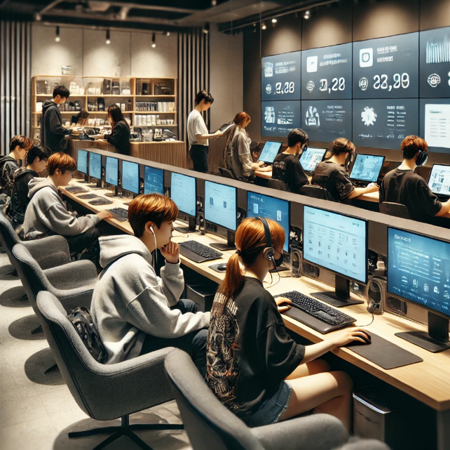 젊은 성인들이 온라인 뱅킹을 사용하는 모습